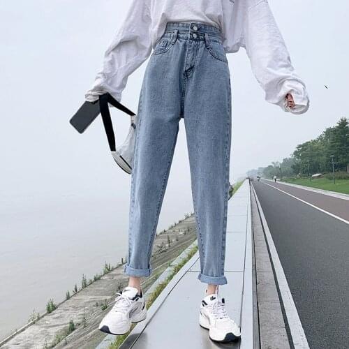 Baggy Solid Denim Harem Pants Boyfriend High Waist Jeans For Women Fashion Streetwear Big Size Straight Leg Trousers Female