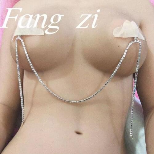 Sexy butterfly nipple chain Rhinestone body chain womens jewelry non penetrating elastic clip connection crystal accessories