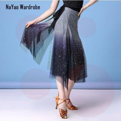 Dot Design Latin Dance Dress Women Waist Chain Hip Scarf Latin Dance Skirt Ballroom Tango Chacha Belly Dancing Performamnce L59