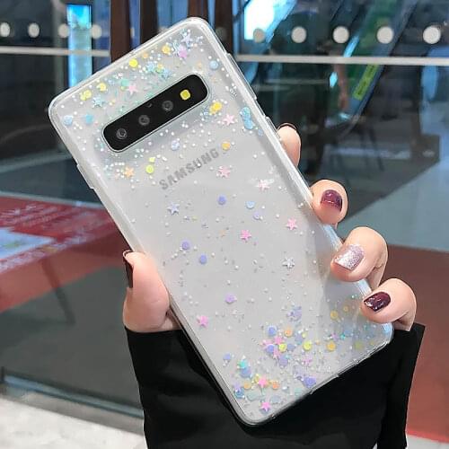 LOVECOM Glitter Star Transparent Case For Samsung S21 S20 Ultra S20 S10 Plus A50 A70 Note 10 A9 2018 Full Body Soft Phone Cover