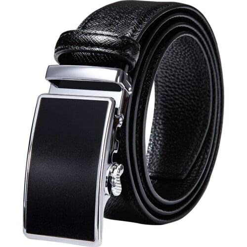 Designer Black Real Leather Mens Belts Alloy Automatic Buckles Men Belt Ratchet Waistband Straps for Dress Jeans Business Work