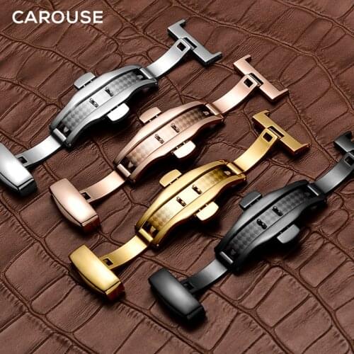 Carouse Butterfly Buckl Watch Band Double Push Button Fold Strap Buckle Clasp Replacement 12 14 16 18 20mm Rose Gold Silver