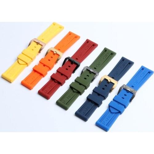 22mm 24mm 26mm Black Blue Red Orange Green watch band Silicone Rubber Watchband replacement For Panerai Strap tools steel buckle