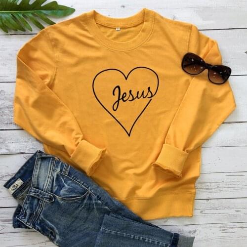 Jesus Heart Print Sweatshirt Inspiring Unisex Religious Church Pullover Cute Women Graphic Christian Faith Sweatshirts Drop Ship