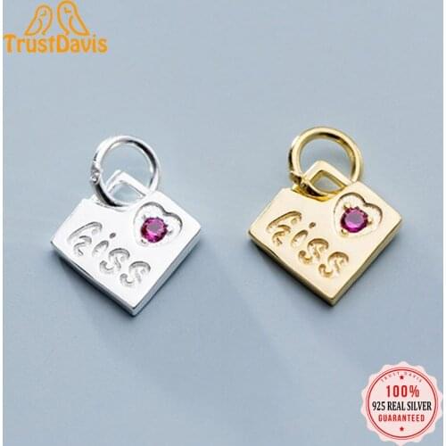 Trustdavis 2021 Fashion Real 925 Sterling Silver Sweet Geometric Square CZ Charm Pendant Handmade DIY Accessories Jewelry DZ194