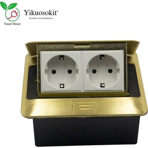 High Quality EU Sockets Pop Up Hidden Power Gold Copper Panel Floor Socket Electrical Outlet CE Rohs