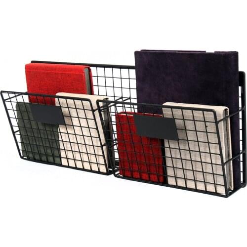 Iron Wall Shelf Grid Wire Magazine Holder, Bookshelf 2-Compartment Horizontal Document Rack WD233-Y2