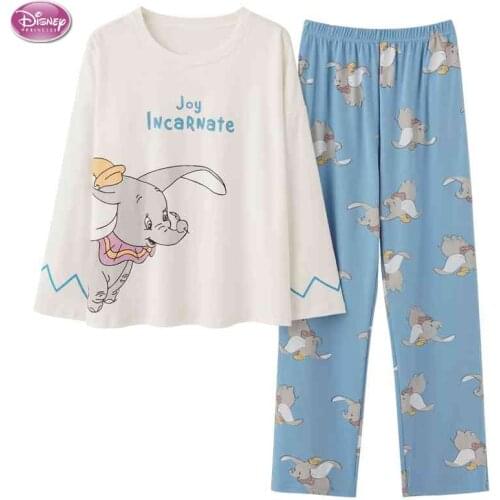 Disney Womens Sleepwear Cute Dumbo Print Long Set Pajamas for Women Pajama Set Cute Long Sleeve T Shirt & Pants Autumn Pijama