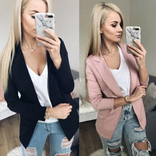2019 Fashion Women Casual Suit Coat Business Blazer Autumn Spring Long Sleeve Jacket Outwear Ladies Black Pink Slim Blazer Coat