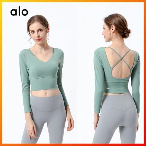 Alo Yoga Womens Sexy Halter Top Three-color Crop Top Fashion Casual Fitness Shaping Aerobic Exercise Gym Long Sleeve 2073