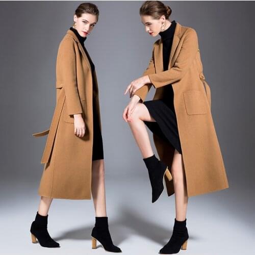 Womens winter coat coffee Double-sided wool cashmere outwear 2019 autumn plus size ladies fashion overcoats long free ship