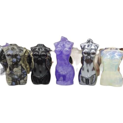 1pcs Natural opal Titanium Hertz Female Model Quartz Handmade Crystal Carved Energy Home Ornaments Healing Decoration Stones