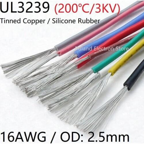 UL3239 Silicone Rubber Wire 16AWG OD 2.5mm Flexible Insulated Soft Electron Lamp Cable Tinned Copper High Temperature Color 3KV