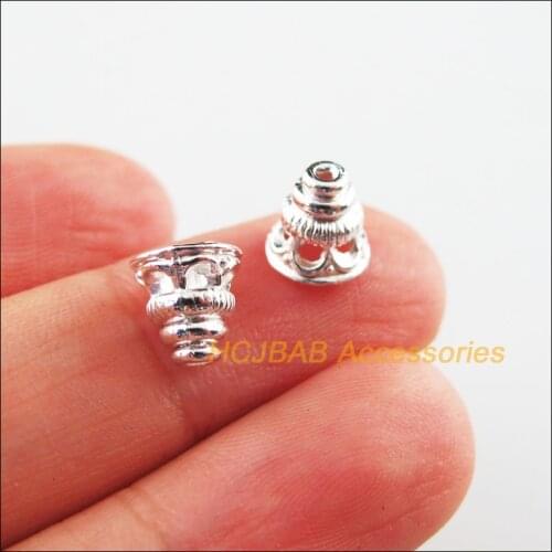 50Pcs Silver Plated Retro Flower Cone Spacer Bead Caps Connectors 7.5mm