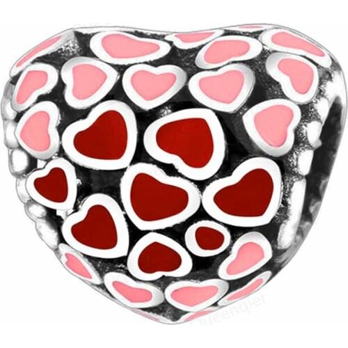 925 Sterling Silver Red Heart European Charms Bead Original Bracelets Chain DIY Girl Women Pendant Charm Beads Jewelry Making