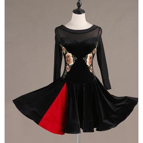 Black Velvet Flamenco Dancing Skirt for Adult Women Stage Dance Latin Costumes Sexy Long Mesh Dancewear Samba Qiaqia Skirt B0112