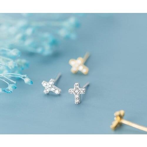 Colusiwei Real 925 Sterling Silver Fashion Cross Stud Earrings With AAAAA Zirconia Push-Back Clasp Earrings for Women Jewelry