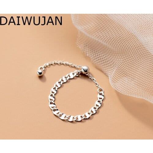 DAIWUJAN 100% 925 Sterling Silver Link Chain Shaped Rings For Women Simple Geometric Adjustable Ring Handmade Accessories Gift