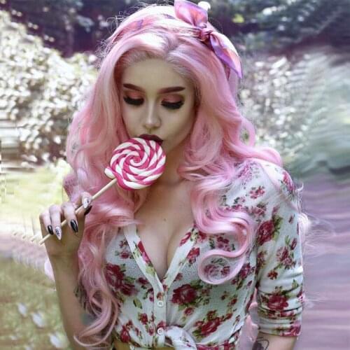 Long Sky Blue Wavy Wigs for Women Pink Green Gray Dark Blue Black Lace Front Wig Heat Resistant Fiber Hair Cosplay Synthetic Wig