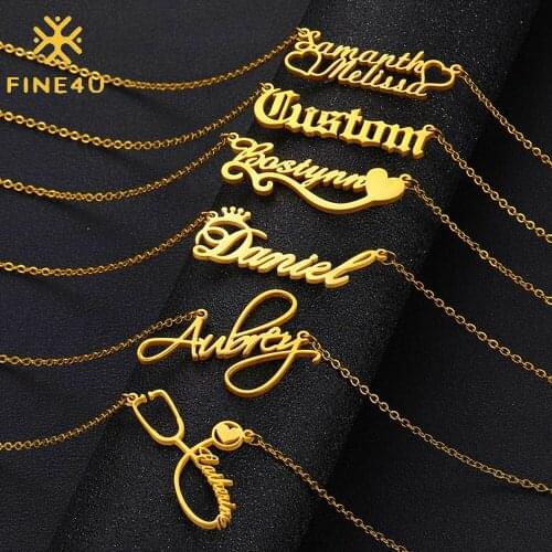 FINE4U N581 Personalized Customized Name Initial Necklace Custom Nameplate Monogrammed Words Girls Jewelry