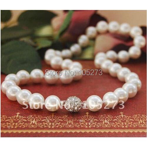 AA 10MM White South Sea Shell Pearl Jewelled Magnet Clasp Necklace 16-20'inchs Fashion Jewelry Hot Sale New Free Shipping FN2219