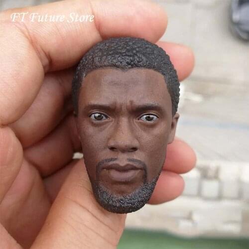 Collectible 1/6 Male Head Sculpt Accessory Black Panther 2.0 Man Head Carved NR15 with Beard Model for 12'' Black Skin Body
