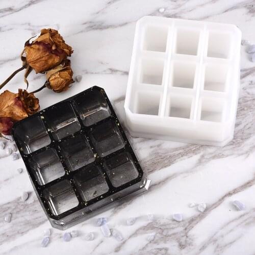 9 Square Beauty Cosmetics Lipstick Storage Box Resin Casting Silicone Mold UV Epoxy Resin Mold Square Rectangular Storage