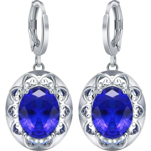 Fashion Women Luxury Jewelry Blue Oval Cut Zircon Earring for Wedding Engagmenet Earrings Gifts