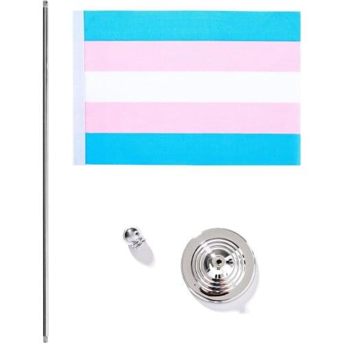 Striped Desk Flag Small Mini Home Table Flags With Stand Base Transgender Gay Pride Desktop Flag Metal Flag Holder