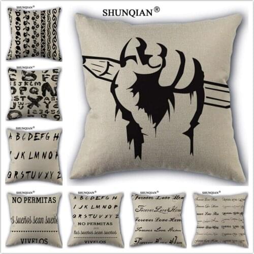 Linen Cotton Letter printed Pillow Cover Custom Print Home Decorative Pillows Cases 45x45cm one side WZ51615