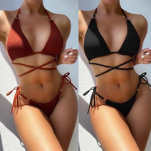 2021 new sexy bikini solid color sexy bikini ladies split bikini suit swimsuit triangle bikini push-up swimsuit beach swimsuit