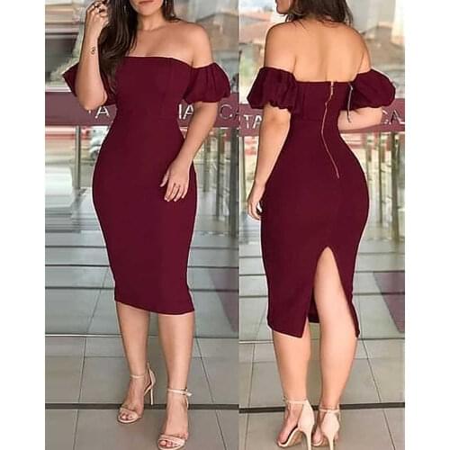 Explosive party strapless simple zipper back slit dress 2021 elegant female fashion sexy red wine solid color
