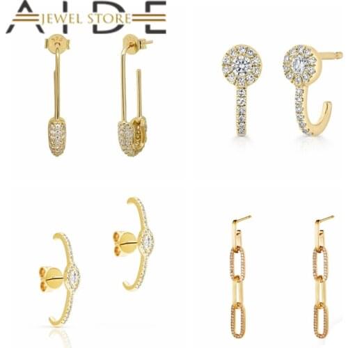 Aide S925 Sterling Silver Earrings Sparkling Crystal Stud Earring For Women Girlfriend Birthday Gifts Piercing Pendientes Mujer