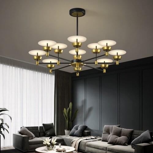 Postmodern golden luxury iron LED chandelier Nordic living room cafe restaurant villa study light luxury acrylic hanging lamp