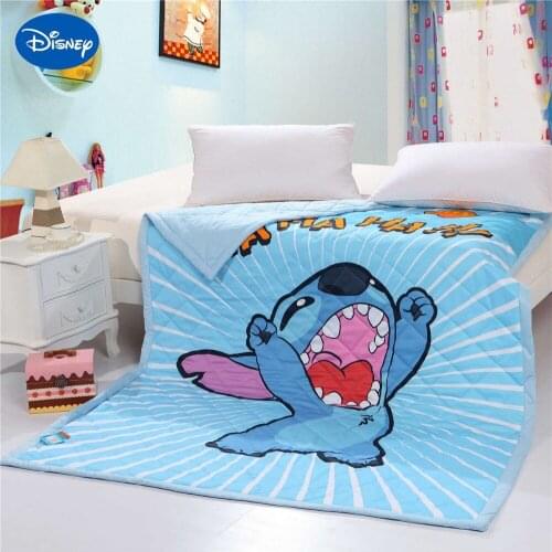 Stitch Printed Quilts Comforters Single Twin Full Queen Size Bedspread Cotton Fabric Woven 3D Blue Disney Cartoon Boys Summer