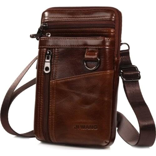 Genuine Leather Bag Shoulder Messenger Bags for Men Waist Bag Belt Hip Purse Bum Loop Cell Mobile/Phone Fanny Waist Pack Bag