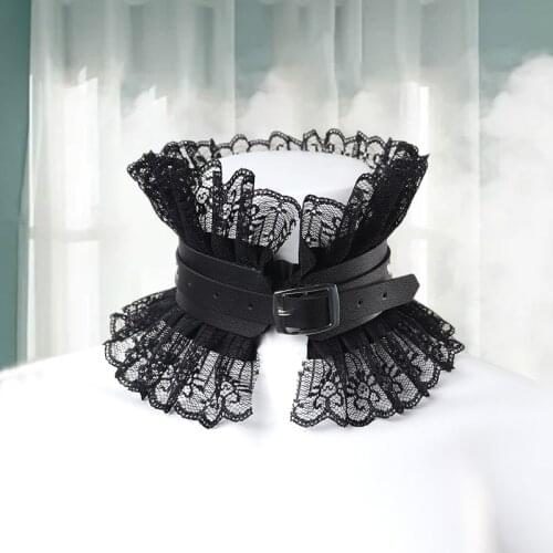 Dark Style Exaggerated Princess Collar Gothic Accessories Black Leather Lace Cold Vintage Lolita Aesthetic Chain Necklace