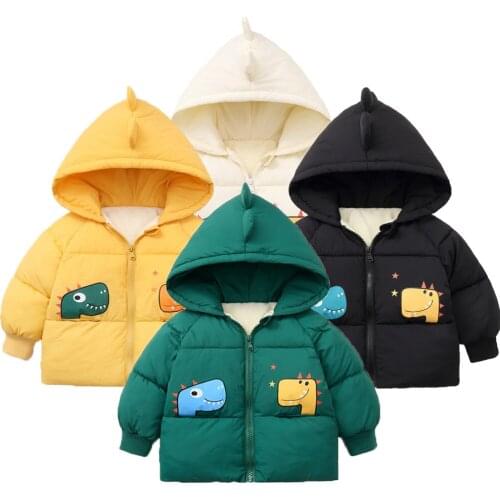High Quality Dinosaur Winter Warm Boys Jacket Cotton Thick Hooded Sweatshirt For Kids Outerwear Children Birthday Gift