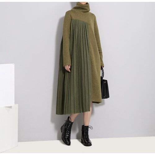 Street Hipster Plus Size Womens Winter Turtleneck Sweater Knitted Padded Skirt Dress for Women Sweater Dress
