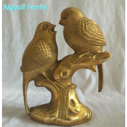 High 8 inch !!!Home Decoration Metal Crafts 2 golden brass birds Sculpture ,Christmas decoration bird, good holiday gifts