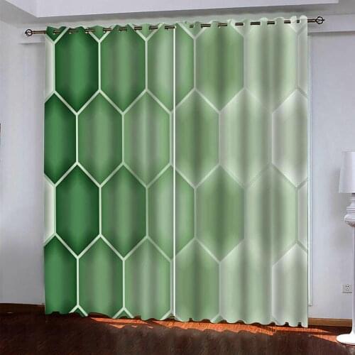 Green geometric curtains Customized 3d curtains new window balcony thickened windshield blackout curtains
