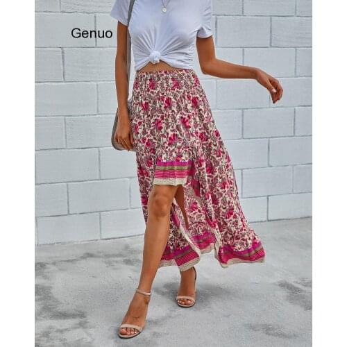 Genuo Boho Print Long Skirts Women Bottoms Elastic Waist Gypsy Ethnic Ladies Skirt Female 2020 Spring Summer New Fashion