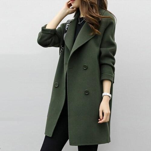 Women Autumn Winter Solid Color Lapel Double-Breasted Mini Coat Female Woolen Outwear Button-Down Jacket Lady Chic Plus Size Top