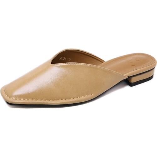 JINJOE Rome Summer Chunky Heels Slipper Woman leather Slides Fashion Slip On Shoe Hollow Mules Slides High Heel Shoes