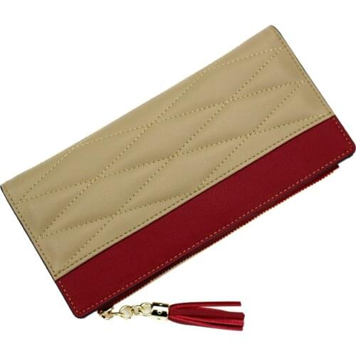Women Leather Wallet Plaid Tassel Long Women Purse Brand Designer Genuine Leather Female Wallet Ladies Coin Purse Card Holders