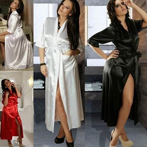 Women Sexy Bathrobe Solid Color Short Sleeve Long Sleepwear Women Underwear Nightwear Robe халаты женские 2021