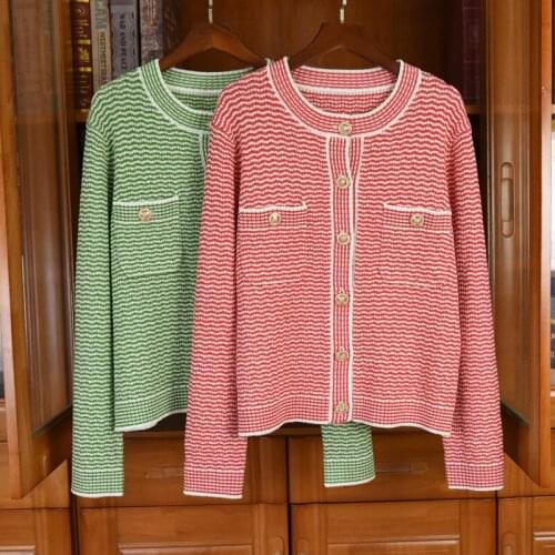2021 Spring Fashion Women Casual Knitted Sweater Ladies Chic O-Neck Cardigans 2 Color