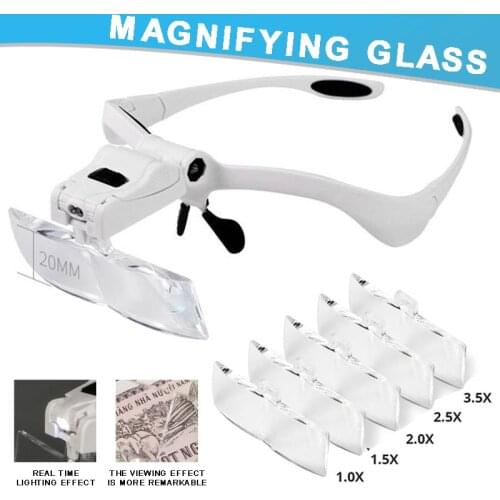 1 Set Jeweler Headband Magnifier Glasses 1.0-3.5X Double Lens Loupe With LED Light Suitable For Electronics Repair Embroidery