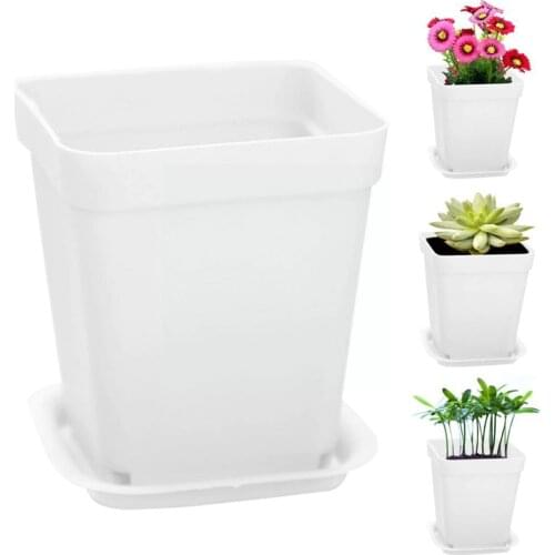 1pcs Mini Flower Planter Flower Pots For Succulent Home Pots Plastic Plants white Nursery Office Garden Desk Square Decorat B4J9