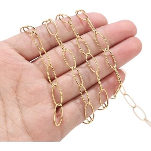 2 Meter 7mm Width Newest Design Stainless Steel Gold Oval Link Chains Findings Fit for Jewelry Making Handmade Accessories